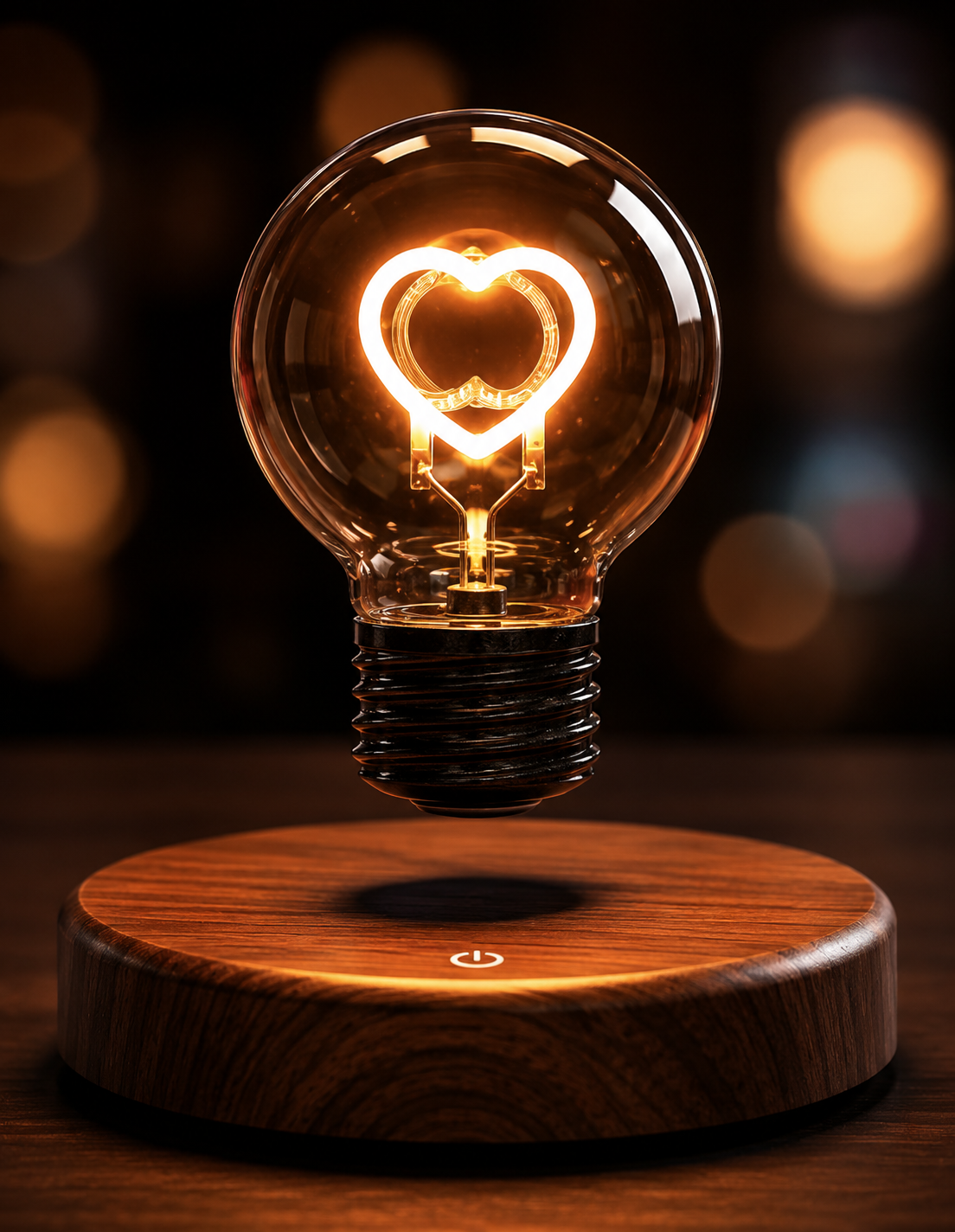 Levitating Heart LED Lamp – Magnetic Floating Bulb with Wooden Base