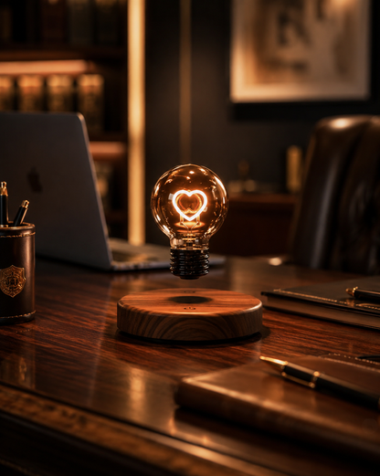 Levitating Heart LED Lamp – Magnetic Floating Bulb with Wooden Base