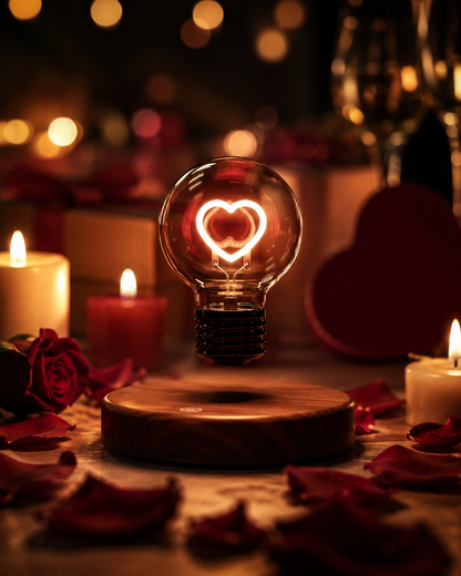 Levitating Heart LED Lamp – Magnetic Floating Bulb with Wooden Base