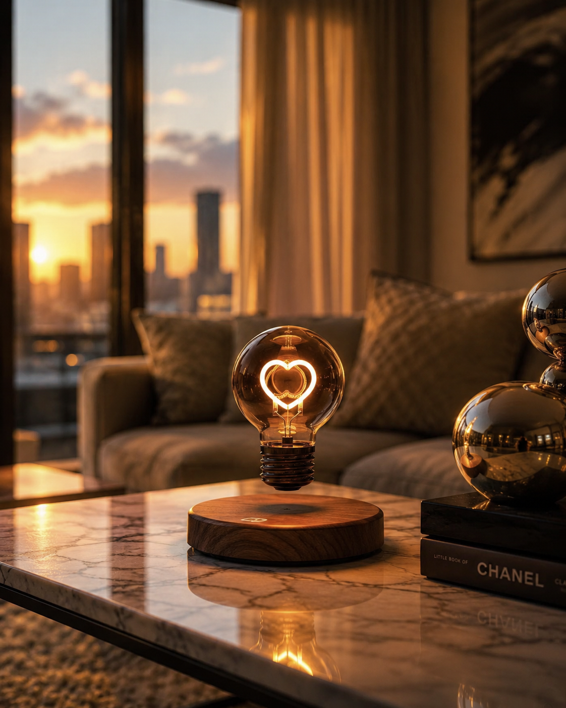 Levitating Heart LED Lamp – Magnetic Floating Bulb with Wooden Base