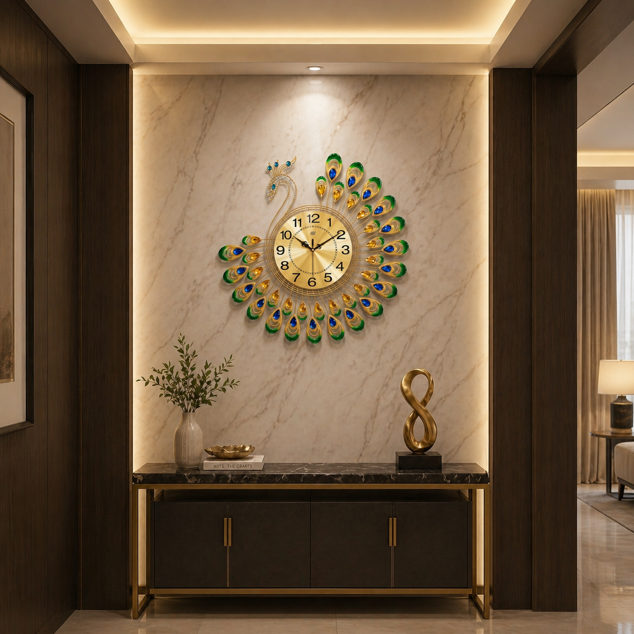 ساعة حائط فاخرة بتصميم طاووس