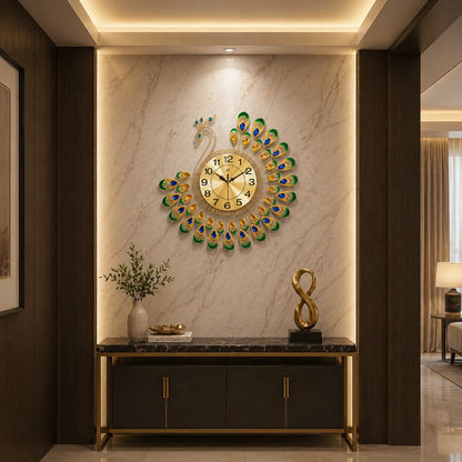ساعة حائط فاخرة بتصميم طاووس