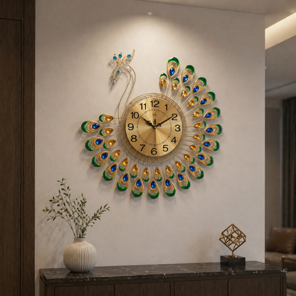 ساعة حائط فاخرة بتصميم طاووس
