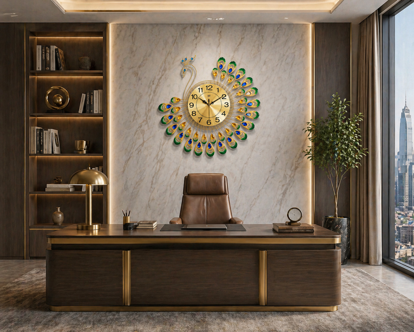 ساعة حائط فاخرة بتصميم طاووس