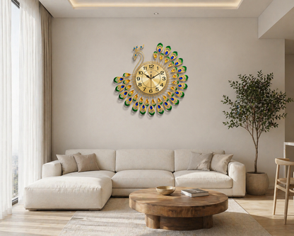 ساعة حائط فاخرة بتصميم طاووس
