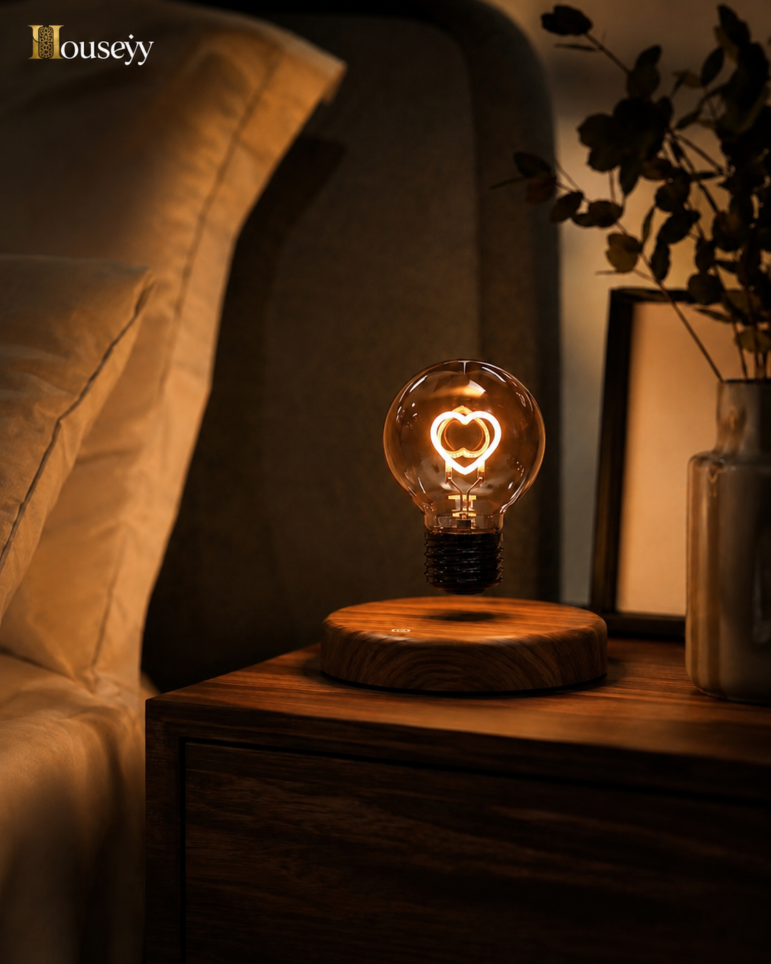 Levitating Heart LED Lamp – Magnetic Floating Bulb with Wooden Base – Home Decor UAE