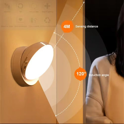 Motion Sensor Night Light — USB Rechargeable, Rotatable LED Lamp for Bedroom & Bedside