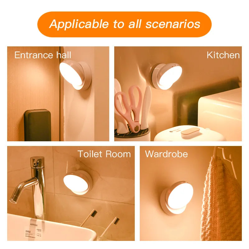 Motion Sensor Night Light — USB Rechargeable, Rotatable LED Lamp for Bedroom & Bedside