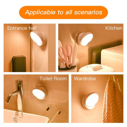 Motion Sensor Night Light — USB Rechargeable, Rotatable LED Lamp for Bedroom & Bedside