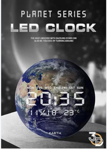 LED Planet Clock – Futuristic Digital Desk Clock with Night Light