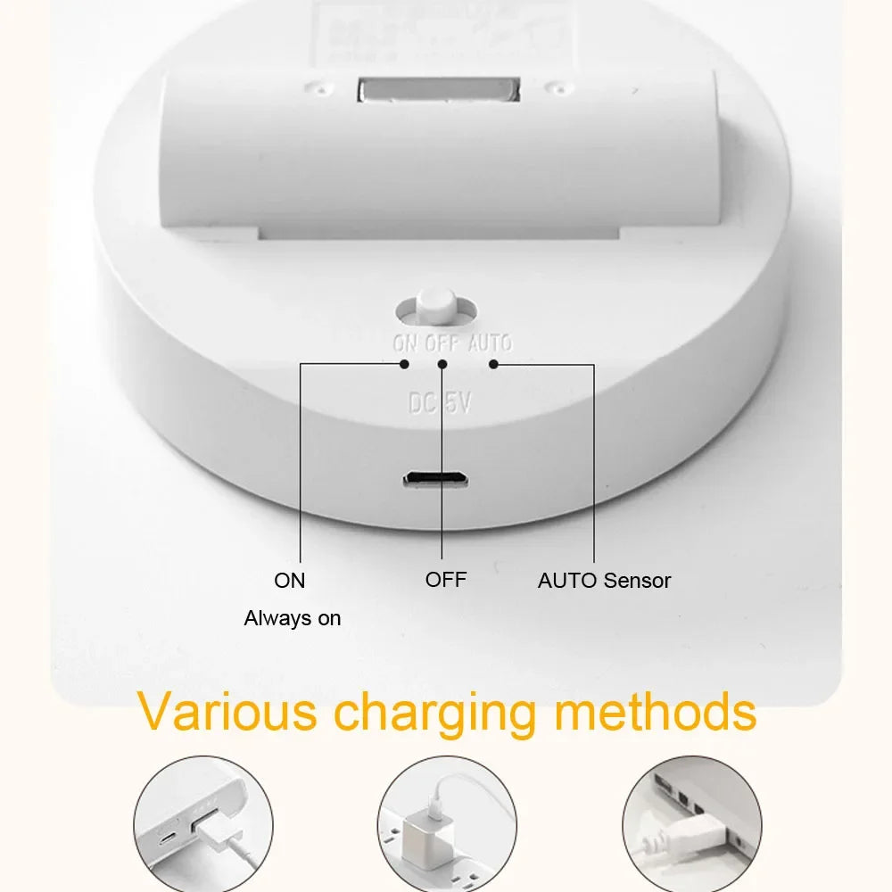 Motion Sensor Night Light — USB Rechargeable, Rotatable LED Lamp for Bedroom & Bedside