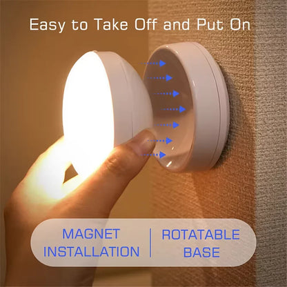 Motion Sensor Night Light — USB Rechargeable, Rotatable LED Lamp for Bedroom & Bedside