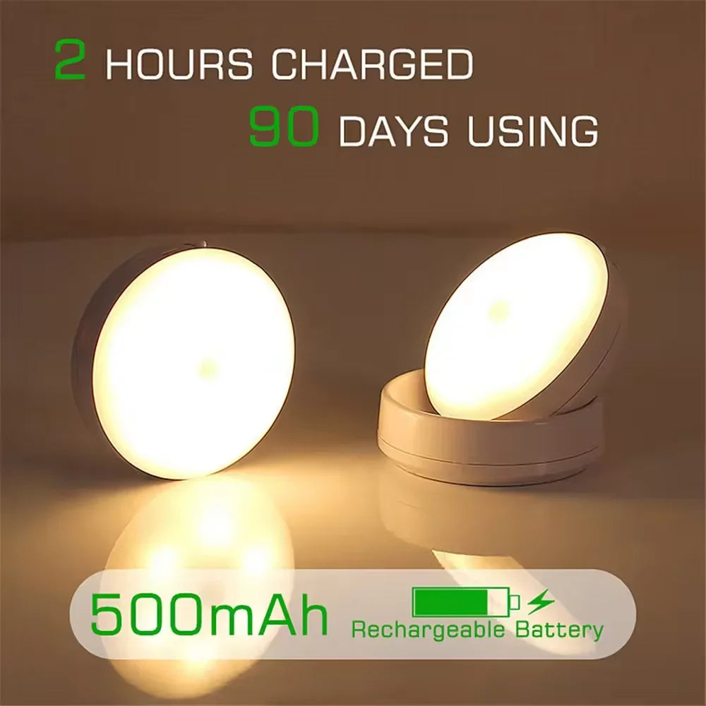 Motion Sensor Night Light — USB Rechargeable, Rotatable LED Lamp for Bedroom & Bedside