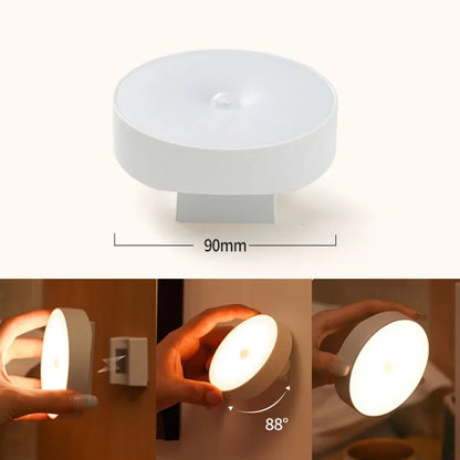 Motion Sensor Night Light — USB Rechargeable, Rotatable LED Lamp for Bedroom & Bedside